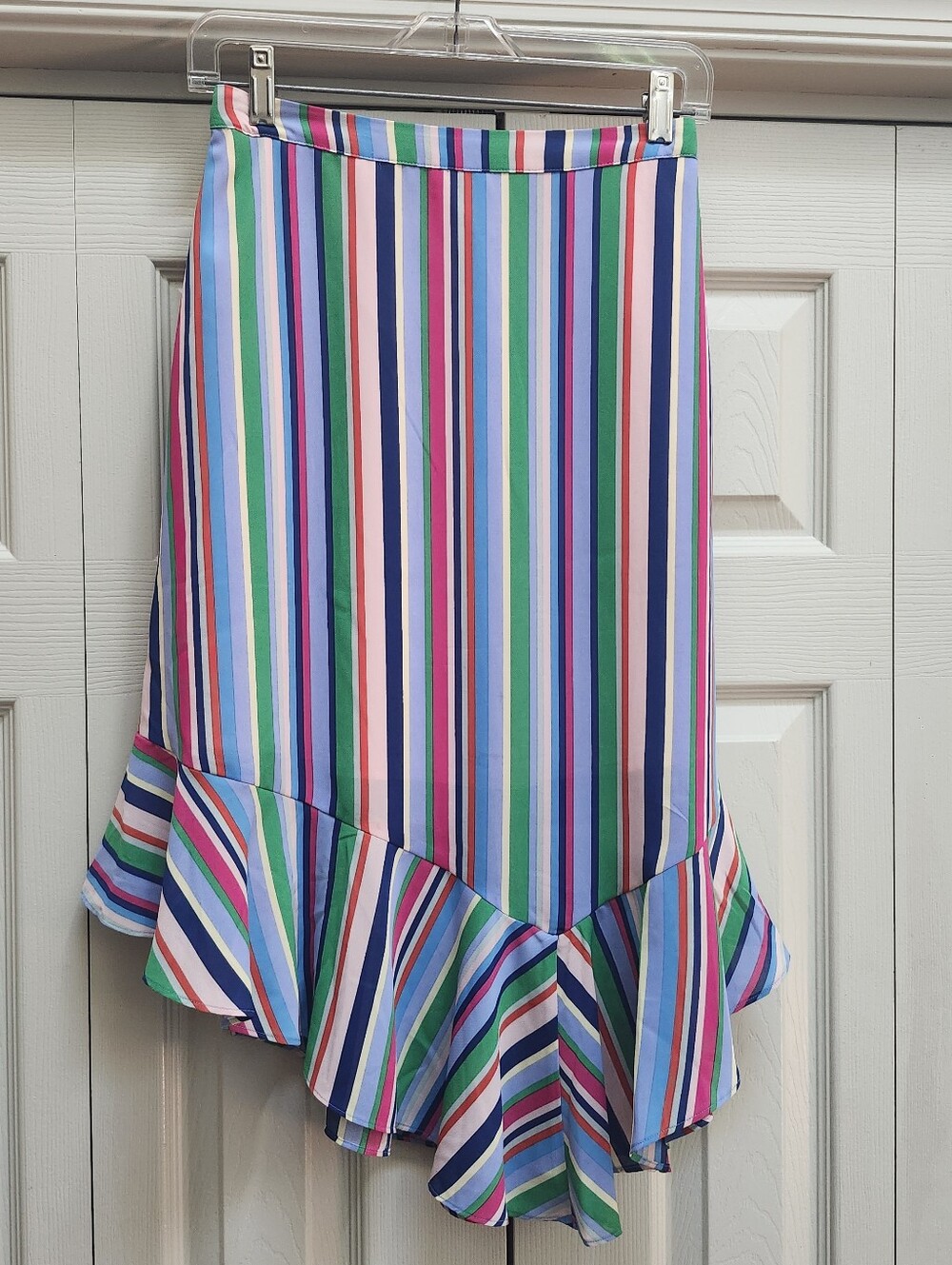 A New Day Womens Size XS/S Multicolor Striped Bias Midi Skirt Asymmetrical Hem